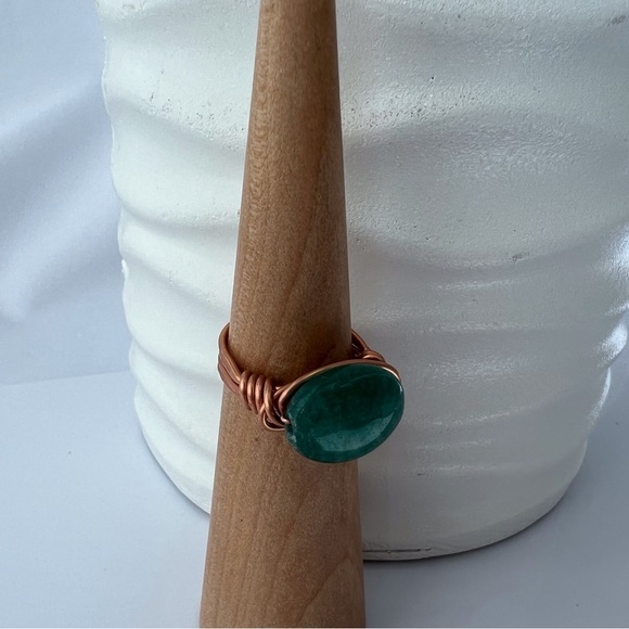 GREEN Quartz Copper Wire Wrap Ring - Picture 11 of 11
